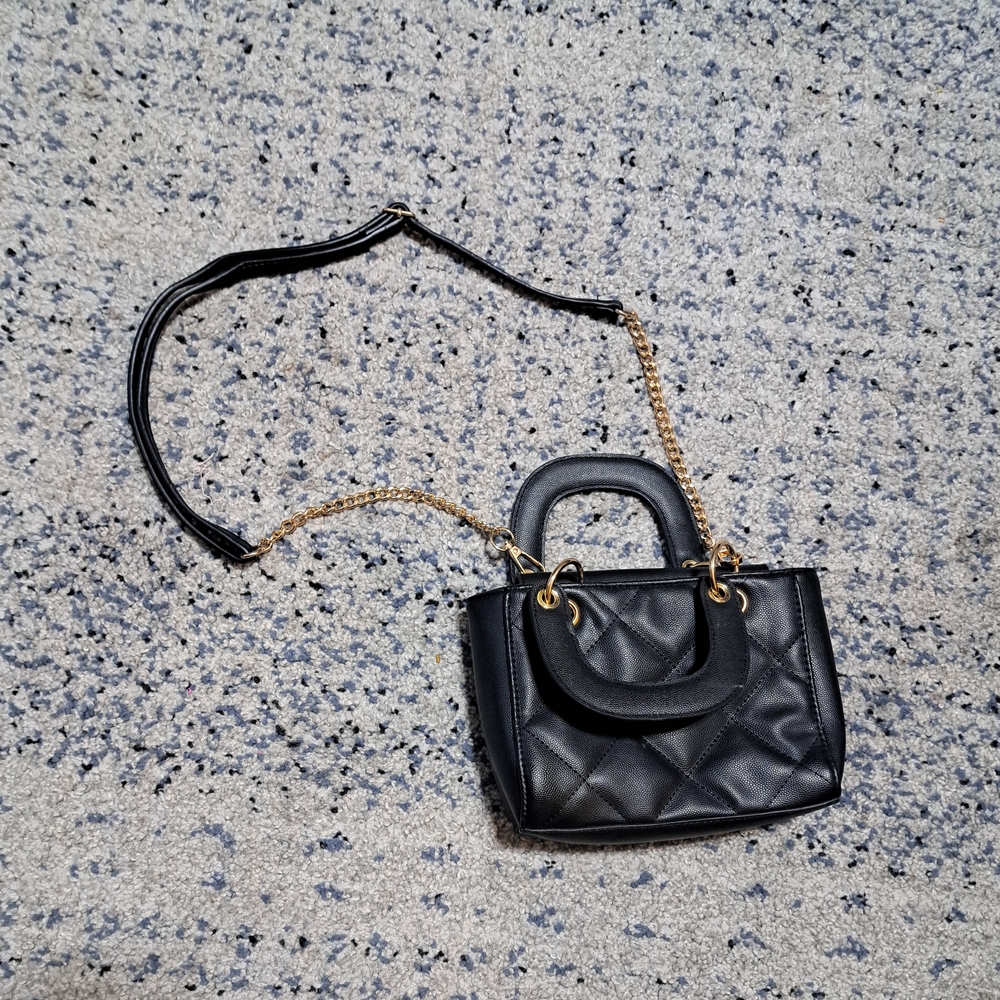 Ardene Black Quilted Mini Bag with Gold Chain
